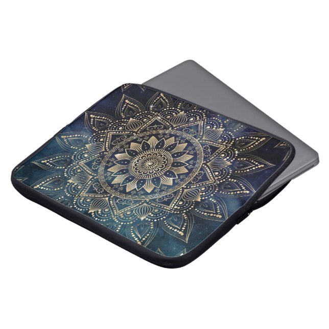 Funda Para Portátil Elegante galaxia azul Mandala dorada (Superior anverso)