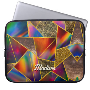 Funda Para Portátil Elegante geométrico holográfico de oro rojo
