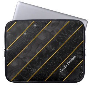 Funda Para Portátil Elegante geométrico purpurinoso de oro negro