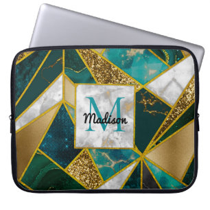 Funda Para Portátil Elegante geométrico turquesa de imitación de oro