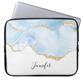 Funda Para Portátil Elegante Guay Blue Agate con cinta Purpurina Gold