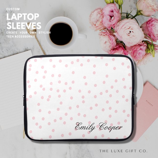 Funda Para Portátil Elegante guión moderno de confeti rosado monograma (Subido por el creador)