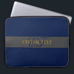Funda Para Portátil Elegante guión Monograma Marina oscura gris azul y<br><div class="desc">Elegante diseño de estilo monograma. ¡personalizar como quieras!</div>