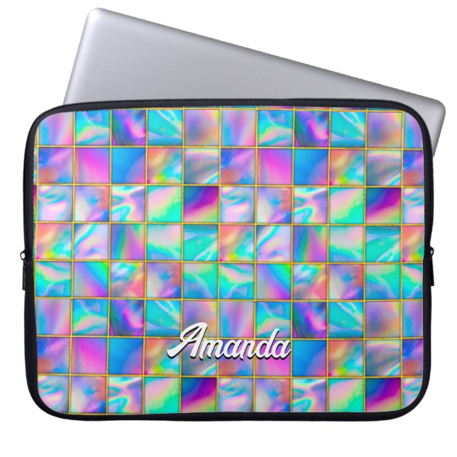 Funda Para Portátil Elegante holográfico trendy de moda dorada geométr (Frente)