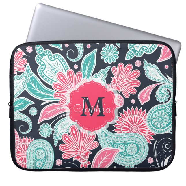Funda Para Portátil Elegante ilustracion de diseño paisley floral (Frente)