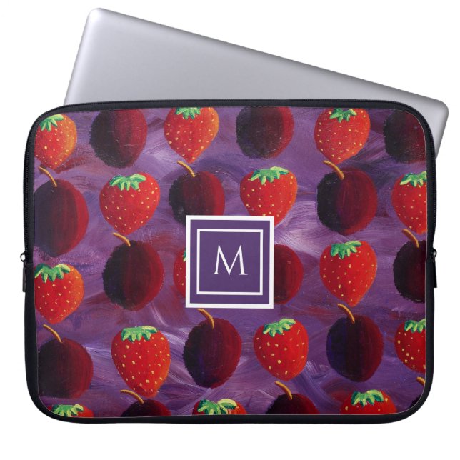 Funda Para Portátil Elegante inicial monogramática de frutas de verano (Frente)