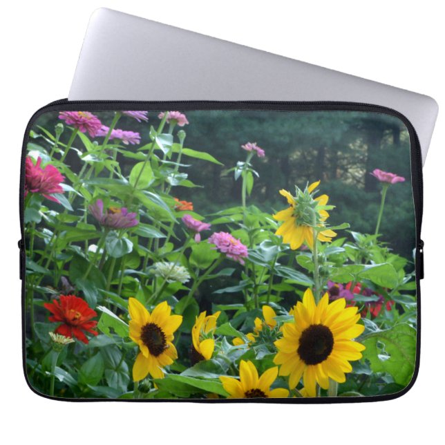 Funda Para Portátil Elegante jardín florido girasoles zinnias daisies (Frente)