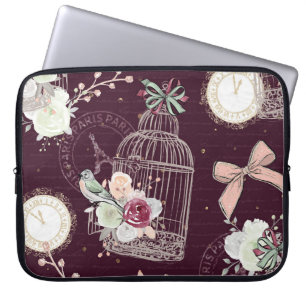 Funda Para Portátil Elegante jaula de pájaros florales francesa