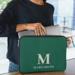 Funda Para Portátil Elegante Manga de portátil Monograma Verde Foresta