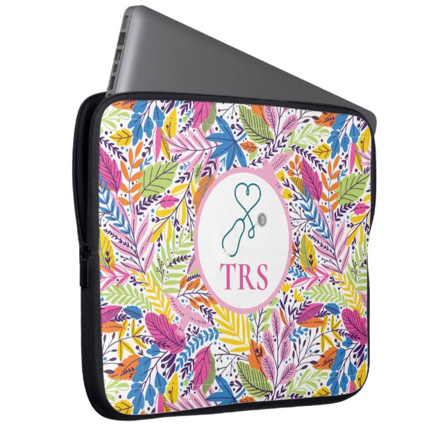 Funda Para Portátil Elegante Médica médico floral o enfermera (Anverso derecho)