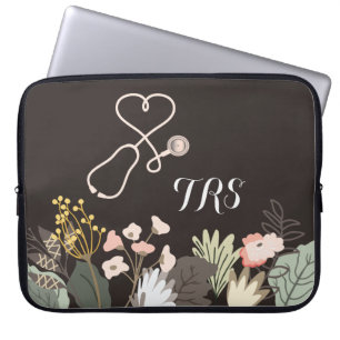 Funda Para Portátil Elegante Médica médico o Enfermero Monograma Flo