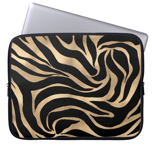 Funda Para Portátil Elegante metal dorado Zebra Black Animal Print (Frente)