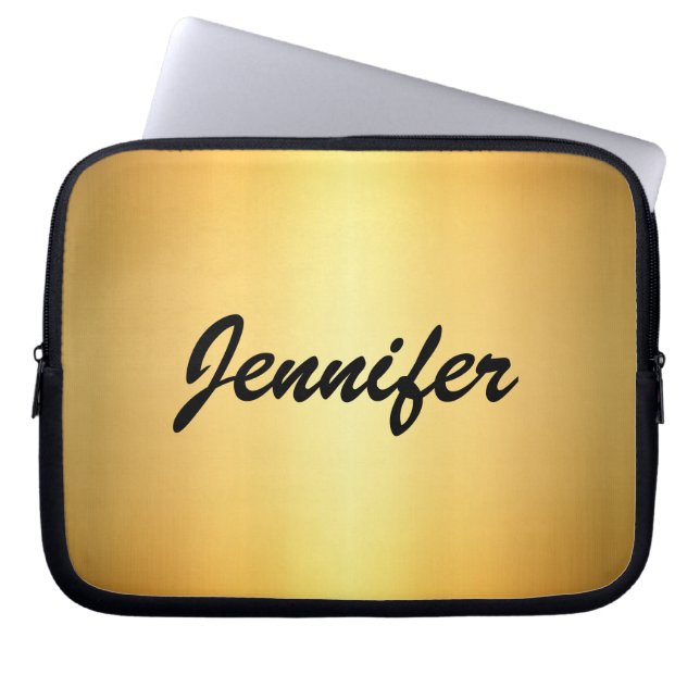 Funda Para Portátil Elegante Metalizado Dorado Moderno Script Personal (Frente)
