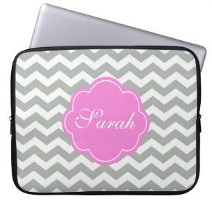 Funda Para Portátil Elegante, moderno, clásico monograma de chevron gr