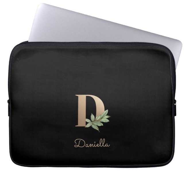 Funda Para Portátil Elegante Monograma Botánico Carta D Manga para por (Frente)