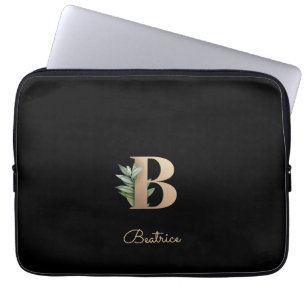 Funda Para Portátil Elegante Monograma Botánico Letra B Manga para Por