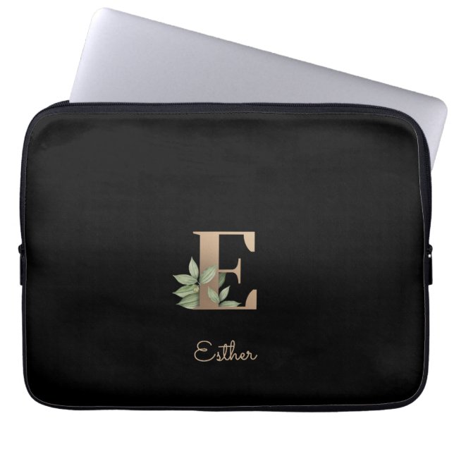 Funda Para Portátil Elegante Monograma Botánico Letra E Manga Para Por (Frente)