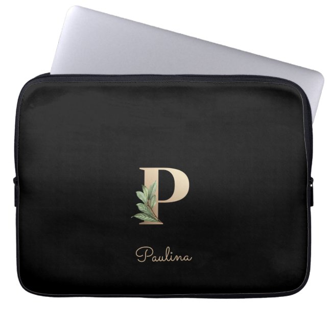 Funda Para Portátil Elegante Monograma Botánico Letra P Manga Portátil (Frente)
