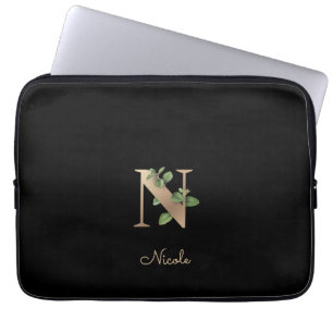 Funda Para Portátil Elegante Monograma Botánico N Manga De Portátil