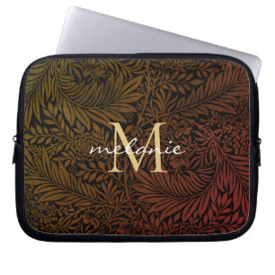 Funda Para Portátil Elegante Monograma de Floral de Naranja y Oro con