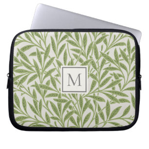 Funda Para Portátil Elegante Monograma de Hojas de Sauce Verdes Vintag