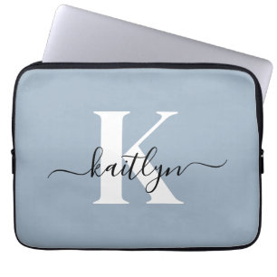 Funda Para Portátil Elegante Monograma de Letra en Azul Polvo