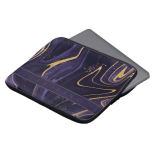 Funda Para Portátil Elegante Monograma de Lujo Purple Gold Marble