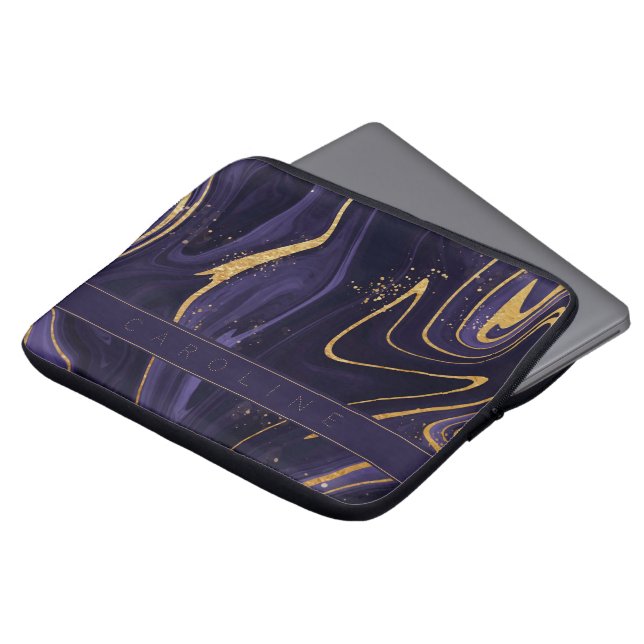 Funda Para Portátil Elegante Monograma de Lujo Purple Gold Marble (Superior anverso)
