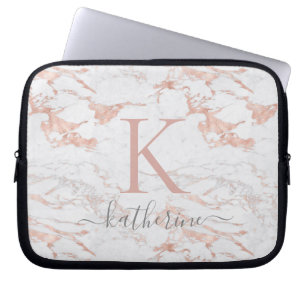 Funda Para Portátil Elegante Monograma de Mármol de Relieve metalizado