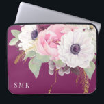 Funda Para Portátil Elegante Monograma floral de Eucalyptus Peony Rubo<br><div class="desc">Elegante Rubor Peony Eucalyptus Floral Monograma Laptop Sleeve con un moderno ramo de moda de peonías, ranunculus, anémonas, hidrangea y aliento de bebé, rodeado de vegetación botánica y hojas de eucalipto y acentuado por tallos de Relieve metalizado de oro de moda. Los detalles de su personalizado lo convierten en la...</div>