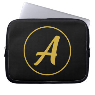 Funda Para Portátil Elegante Monograma Letra inicial Color dorado Negr