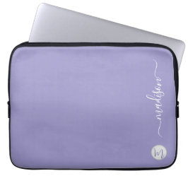 Funda Para Portátil Elegante Monograma Morado Escritura Oficina Escuel
