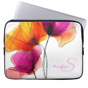 Funda Para Portátil Elegante Monograma Personalizado Floral Acuarela A