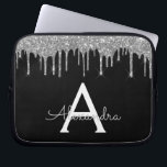 Funda Para Portátil Elegante Monograma Purpurina de Plata Negra Sparkl<br><div class="desc">Faux negro y plateado Impulso Moderno y Elegante Purpurina Girly y Sparkle Elegante Funda Monograma. Este funda se puede personalizar para incluir su nombre inicial y su nombre de pila.</div>