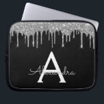 Funda Para Portátil Elegante Monograma Purpurina de Plata Negra Sparkl<br><div class="desc">Faux negro y plateado Impulso Moderno y Elegante Purpurina Girly y Sparkle Elegante Funda Monograma. Este funda se puede personalizar para incluir su nombre inicial y su nombre de pila.</div>