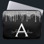 Funda Para Portátil Elegante Monograma Purpurina de Plata Negra Sparkl<br><div class="desc">Faux negro y plateado Impulso Moderno y Elegante Purpurina Girly y Sparkle Elegante Funda Monograma. Este funda se puede personalizar para incluir su nombre inicial y su nombre de pila.</div>