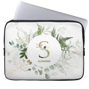 Funda Para Portátil Elegante Monograma S Eucalyptus Wreath