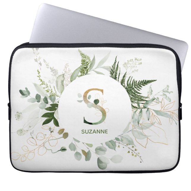 Funda Para Portátil Elegante Monograma S Eucalyptus Wreath (Frente)
