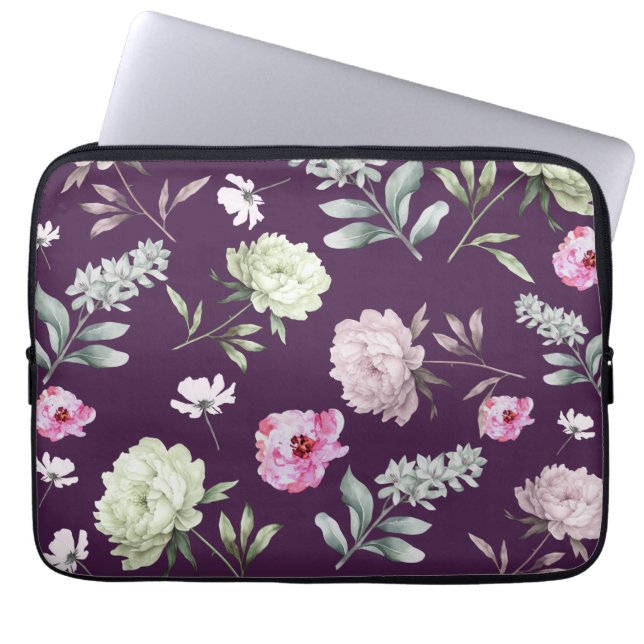 Funda Para Portátil Elegante Morado Floral (Frente)