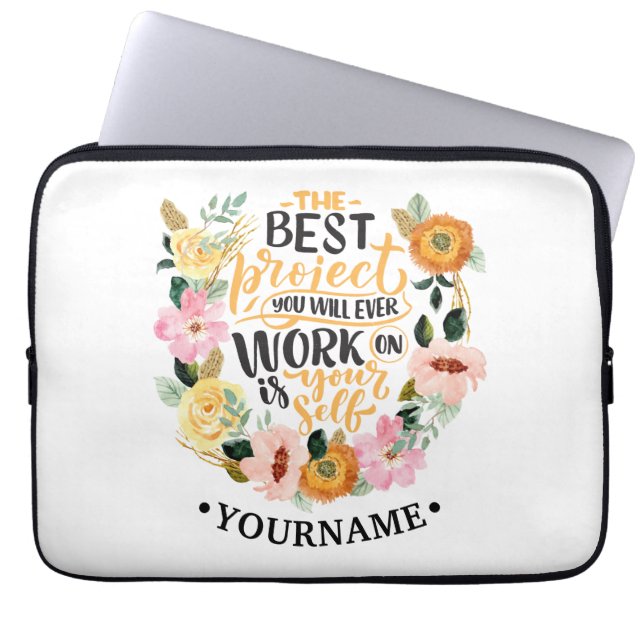 Funda Para Portátil Elegante Motivación Inspiración Floral Cita (Frente)