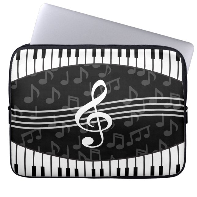 Funda Para Portátil Elegante Music Notes Treble Clef y Piano Keys (Frente)