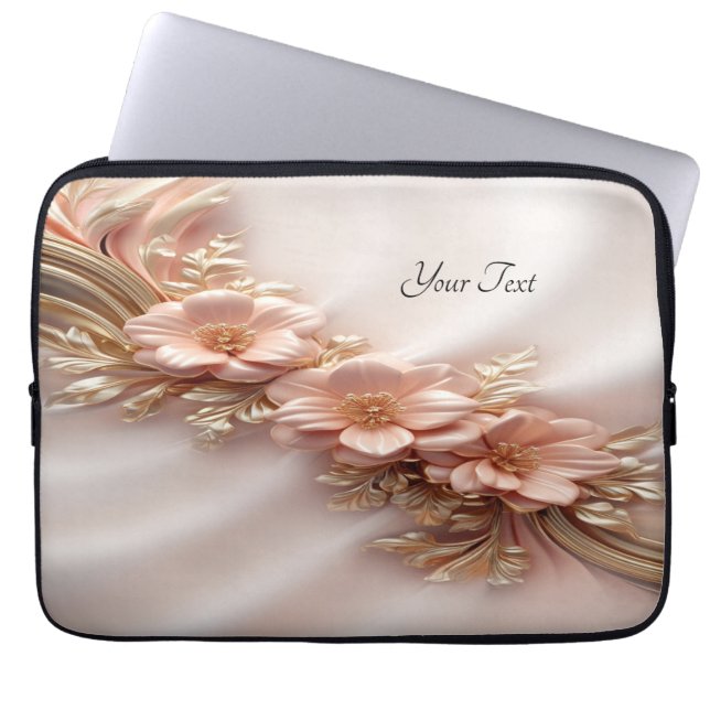 Funda Para Portátil Elegante Naranja Peach Floral Laptop Sleeve (Frente)