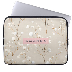 Funda Para Portátil Elegante Neutral Personalizado de Algodón en Flora