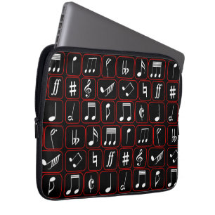 Funda Para Portátil Elegante notas de música geométrica en blanco y ne