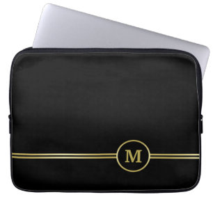 Funda Para Portátil Elegante oro Monograma personalizado sobre negro
