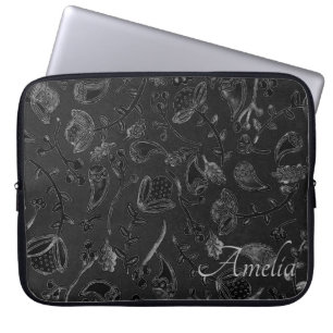 Funda Para Portátil Elegante Paisley Floral Negro Personalizado