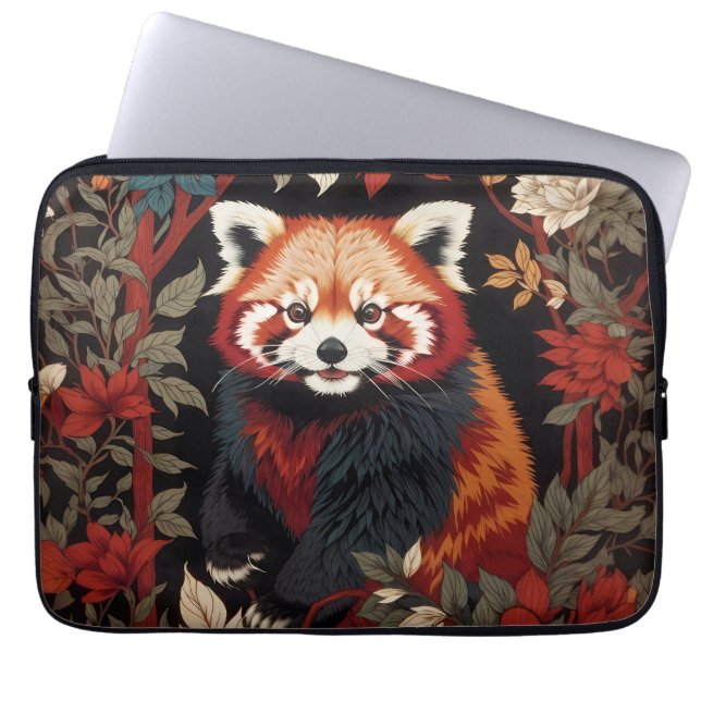 Funda Para Portátil Elegante Panda Rojo William Morris Inspirado Flora (Frente)
