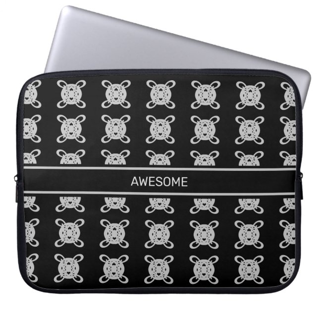 Funda Para Portátil Elegante patrón de círculo gris negro y plateado (Frente)
