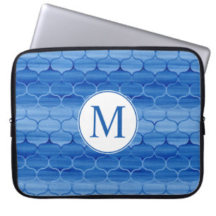 Funda Para Portátil Elegante patrón de color azul naranja con monogram