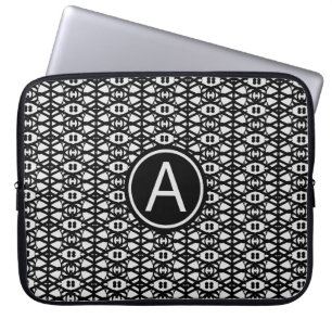 Funda Para Portátil Elegante patrón de diamante negro y plateado y mon
